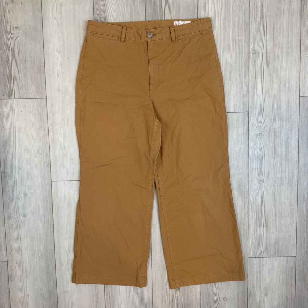 Gap High Rise Stride Ankle Pants Khaki Brown Wide Leg Stretch Cotton Size 16